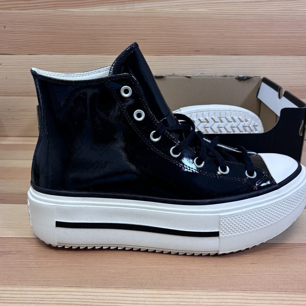 Converse Lift Double Stack Platform Patent Leather Black Shoe Men 10 Woman 12